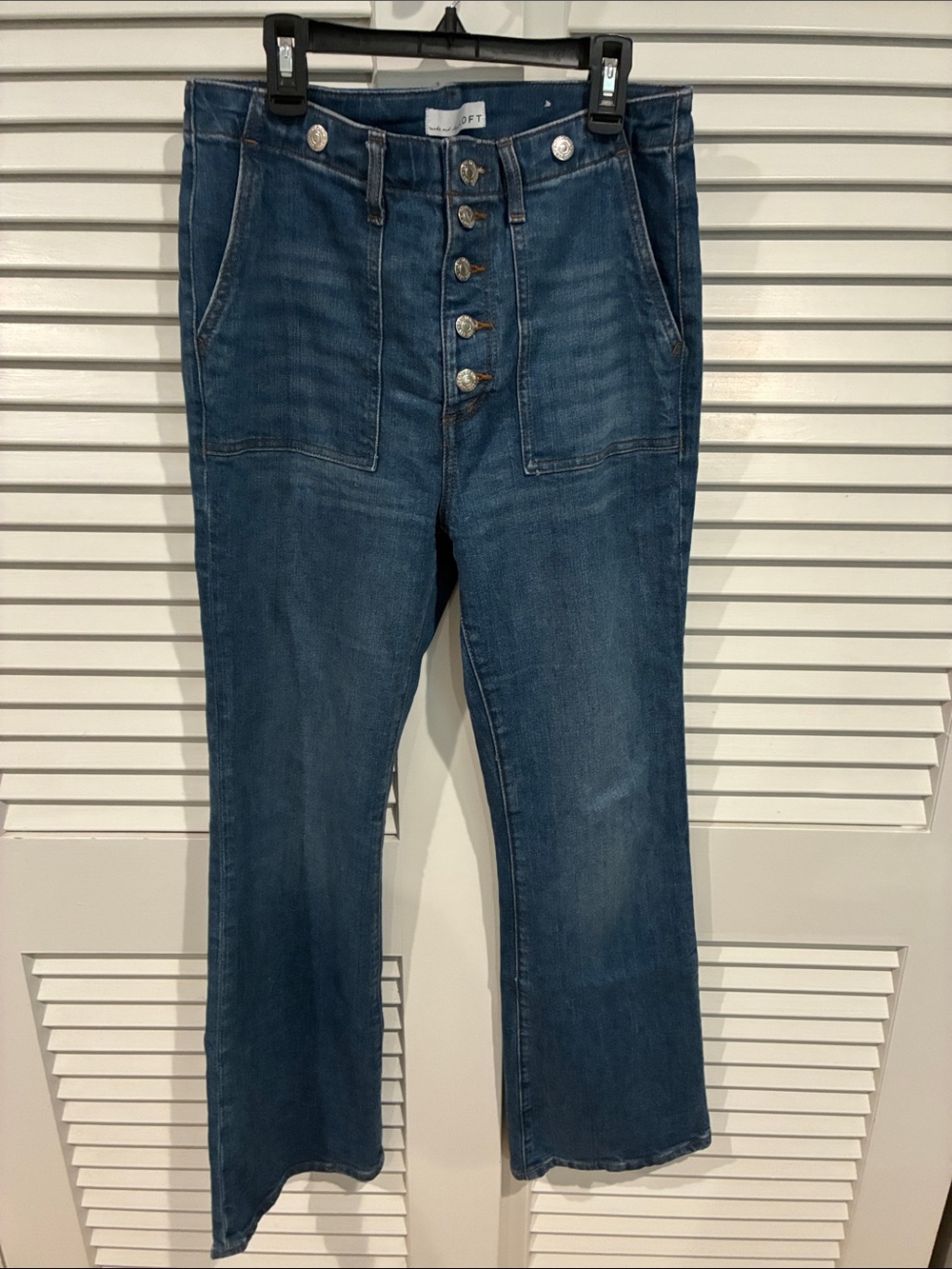 LOFT Dark Blue Button-Front Flare Jeans
